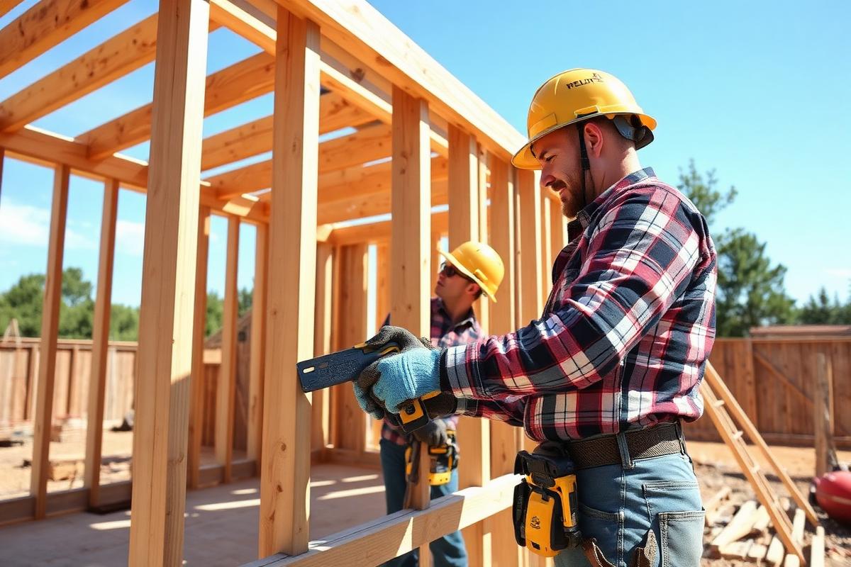 Olivandro Co. carpenters framing a shed wall on site near Conway, Arkansas